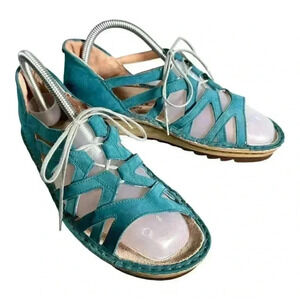 Naot Yarrow Lace Up Strappy Comfort Sandal Shoe Blue Women's 7 Nubuck Leather 38